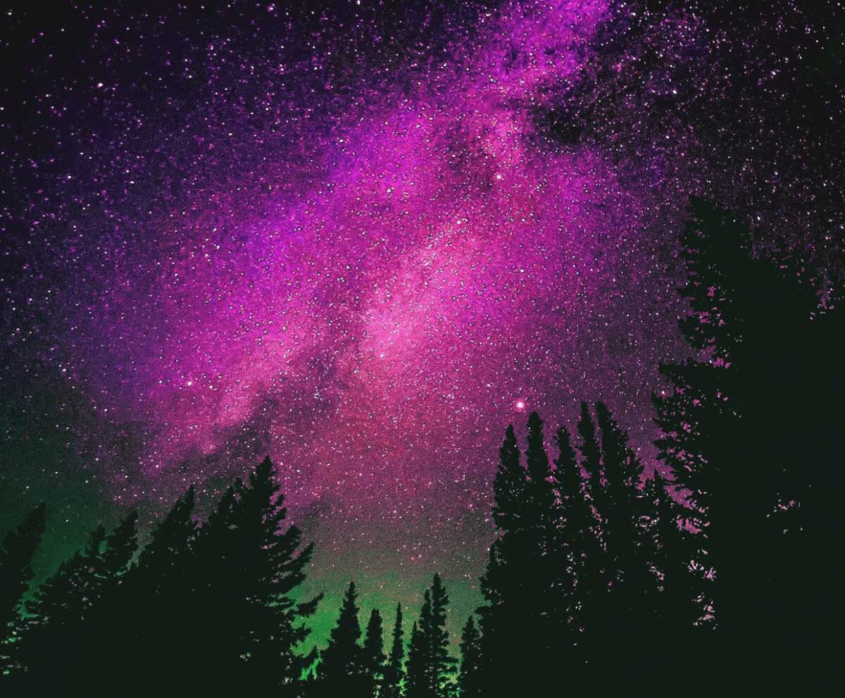 Mesmerizing view of the Northern Lights with vibrant purple hues and starry sky, perfect for LED Box Frame.