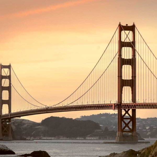 Golden Gate Bridge at sunset, captured in stunning detail and framed with LED light, perfect for your home or office decor.