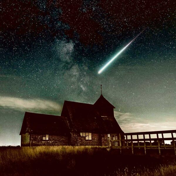 Starry night sky with a shooting star above a house, perfect for LED Box Frame displays and cosmic-inspired decor.