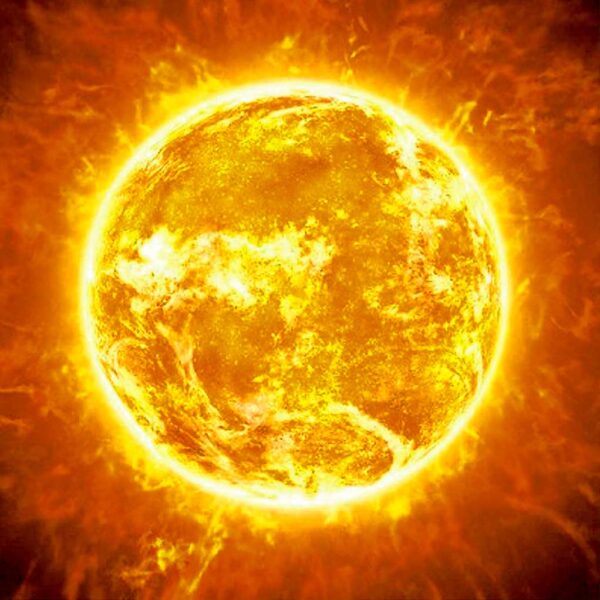 Vibrant and fiery depiction of the Sun, enhanced with LED lighting for a dramatic visual effect in an LED Box Frame.