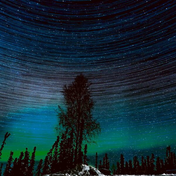 Starry night sky with the breathtaking Northern Lights, perfect for display in an LED Box Frame with dynamic lighting effects.