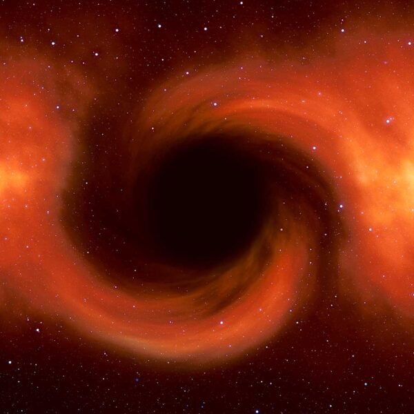 Cosmic black hole with fiery orange and red swirls, displayed in an LED Box Frame for an otherworldly decor effect.