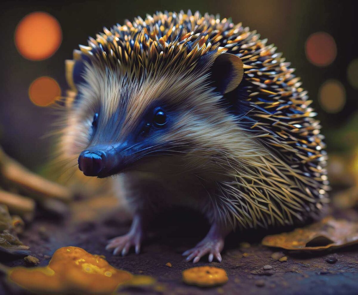 Close-up photo of a hedgehog with strikingly detailed spines, ideal for adding a nature-inspired touch to your LED Box Frame collection.