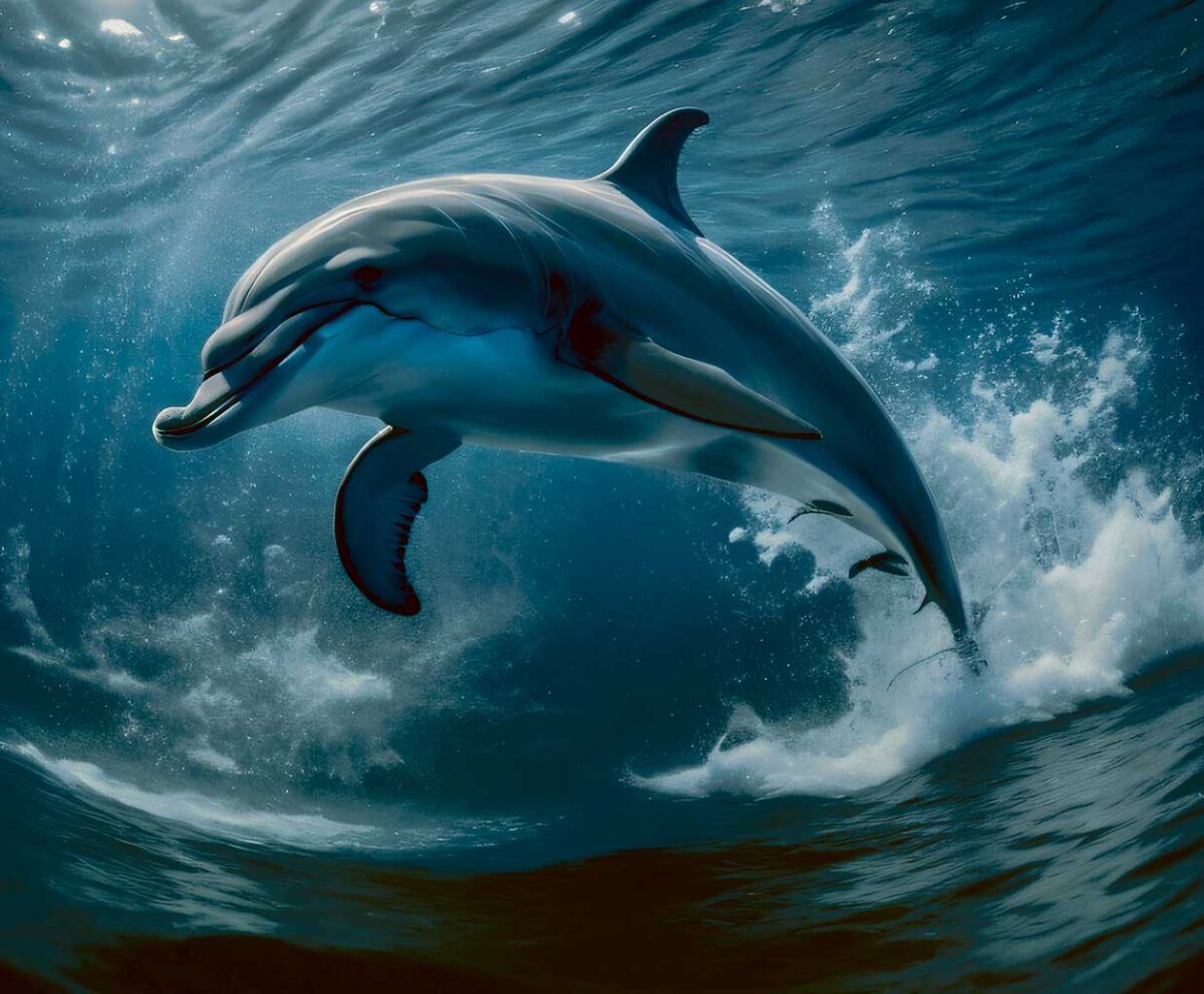 A playful dolphin leaping out of the water, captured in mid-air, adding a touch of oceanic beauty to your LED Box Frame collection.