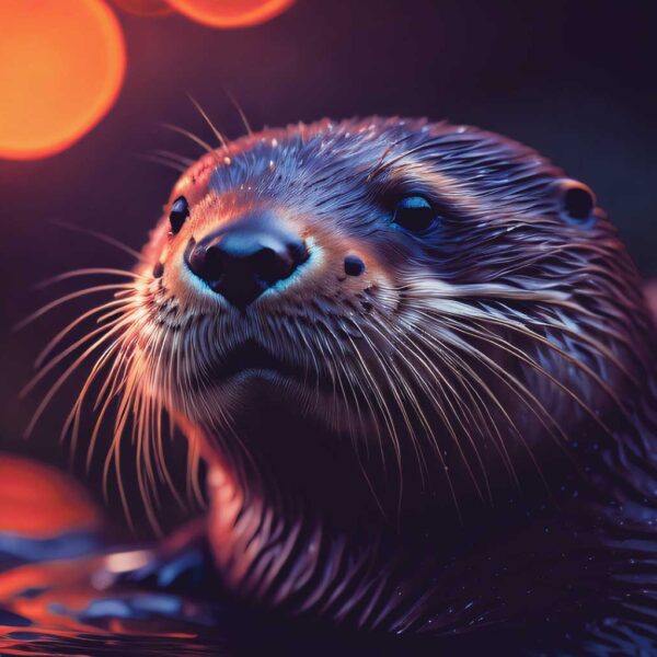 A close-up of a playful otter with glistening fur and a vibrant bokeh background, perfect for adding charm to your LED Box Frame collection."