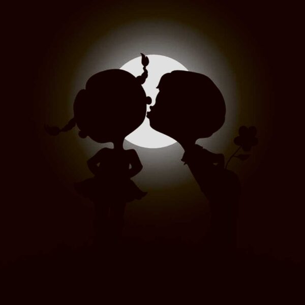 Romantic silhouette of a couple kissing under the moon, beautifully captured in an LED Box Frame to bring a touch of love and charm to your home decor.