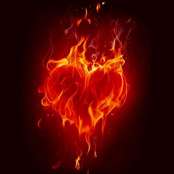 Fiery heart shaped flames glowing brightly, captured in stunning detail, ideal for a passionate LED Box Frame display.