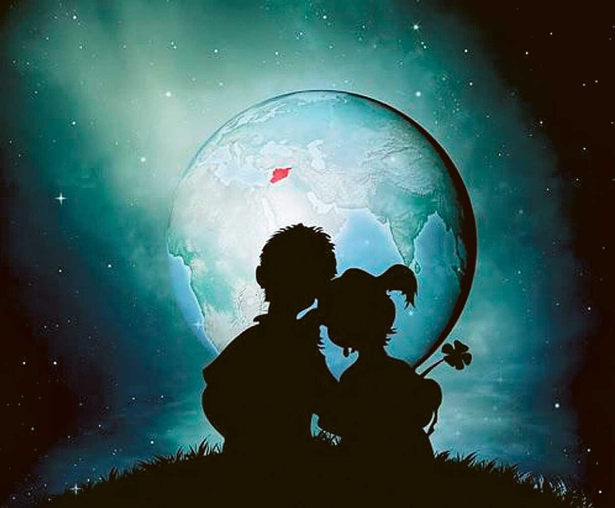 Romantic silhouette of a couple under the moon with Earth in the background, beautifully captured in an LED Box Frame to add a dreamy and sentimental touch to your home decor.