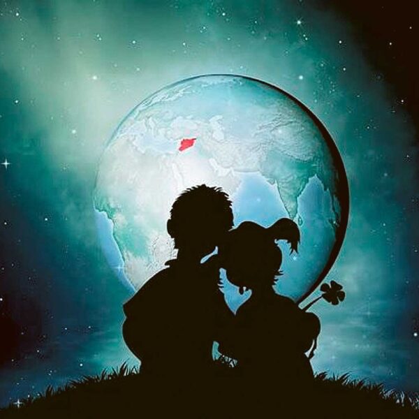 Romantic silhouette of a couple under the moon with Earth in the background, beautifully captured in an LED Box Frame to add a dreamy and sentimental touch to your home decor.