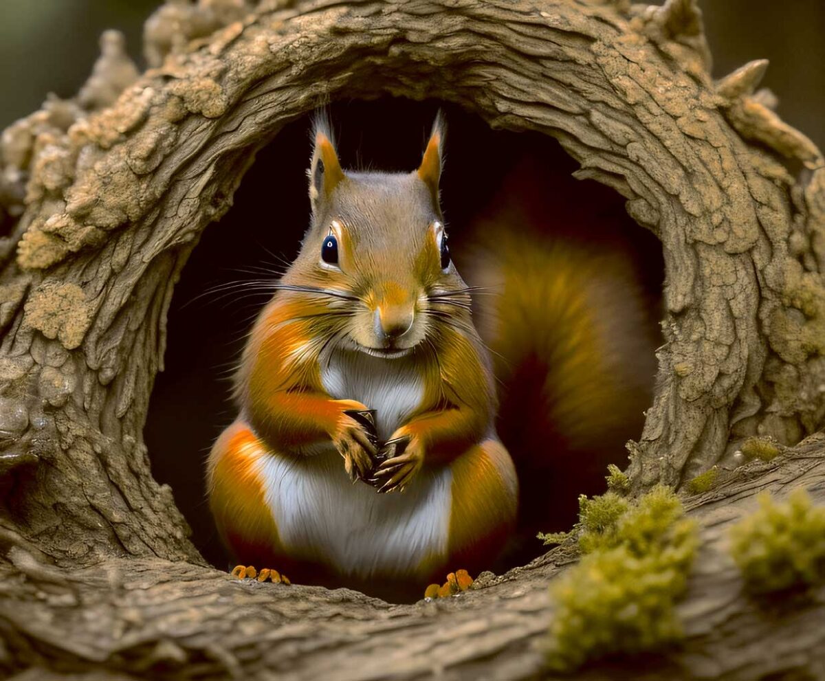 Red squirrel sitting in a tree hollow – wildlife LED lightbox frame