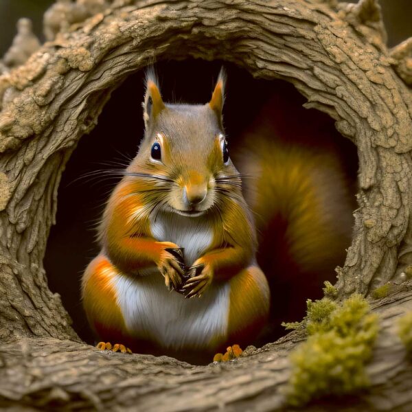 Red squirrel sitting in a tree hollow – wildlife LED lightbox frame