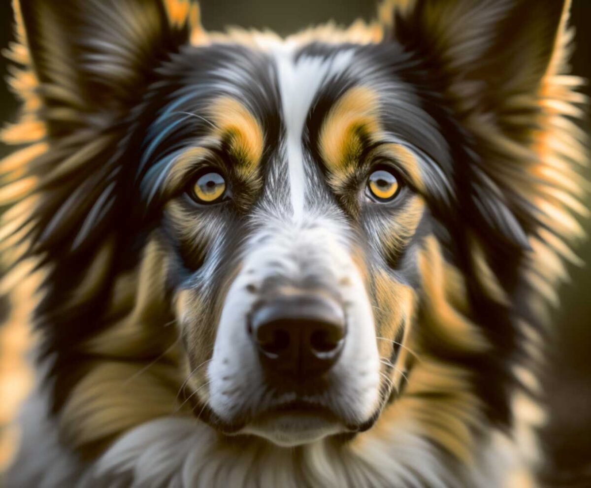 Close-up of an Australian Shepherd dog, perfectly illuminated in a customizable LED Box Frame for vibrant home decor.