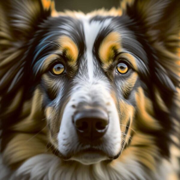 Close-up of an Australian Shepherd dog, perfectly illuminated in a customizable LED Box Frame for vibrant home decor.