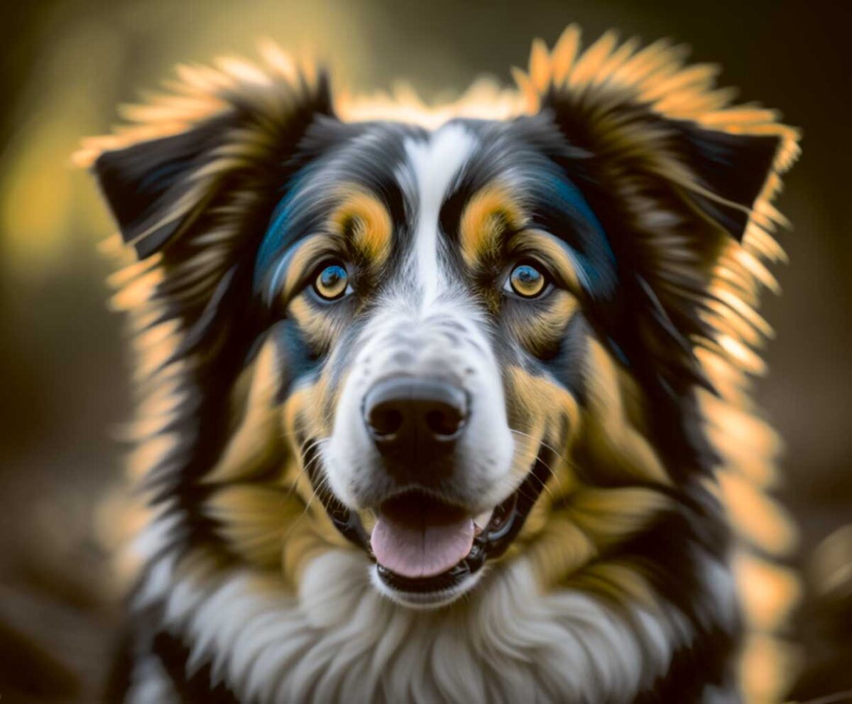 Stunning portrait of an Australian Shepherd dog, highlighted with soft lighting for a captivating LED Box Frame display.