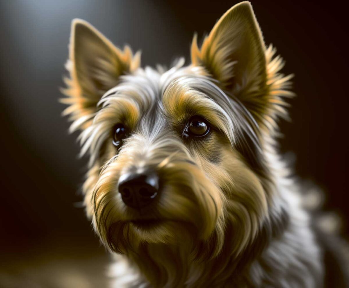 Adorable Australian Terrier dog portrait in an LED Box Frame – a charming wildlife art display for your home decor.