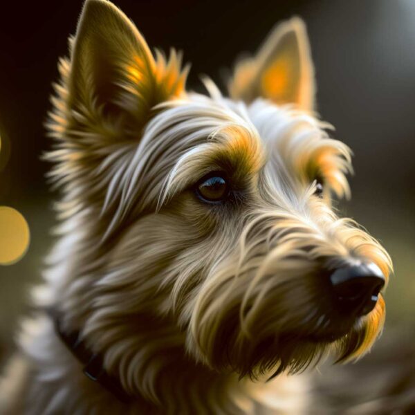 Australian Terrier dog portrait with a bokeh effect, perfect for display in an LED Box Frame to enhance your home decor.
