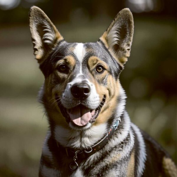 Happy Australian Cattle Dog in a vibrant outdoor setting, displayed in a custom LED Box Frame.
