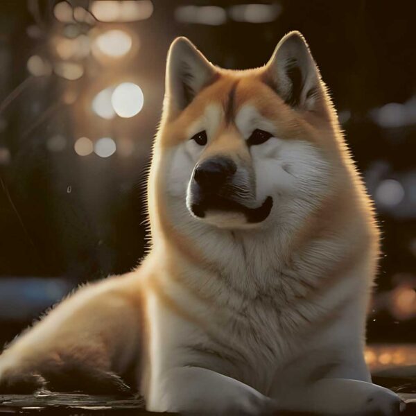 A beautiful Akita dog, showcasing nature’s magnificence, captured in a glowing moment perfect for display in an LED Box Frame, combining artistry and eco-friendly design.