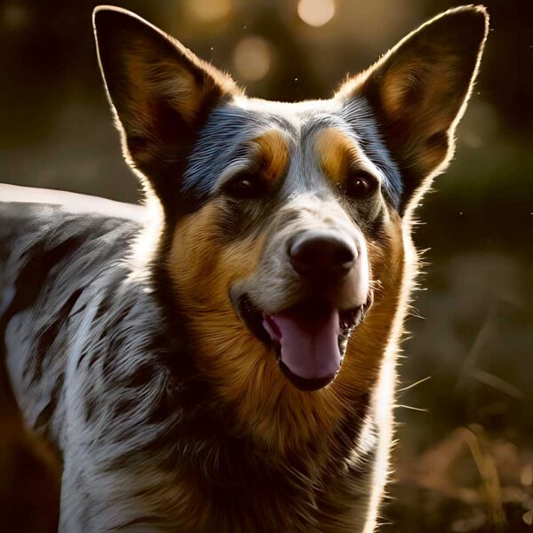 Australian Cattle Dog with a joyful expression, displayed in a custom LED Box Frame, showcasing its vibrant features.
