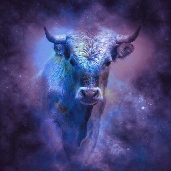 Highland cow in cosmic light – Illuminated LED Box Frame design