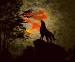 A wolf howling at a glowing moon, framed in an energy-efficient LED Box Frame for stunning ambiance.
