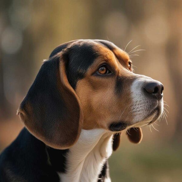 Close-up portrait of a Beagle dog with a blurred background, displayed in an eco-friendly LED Box Frame.