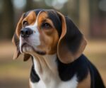 Close-up portrait of a Beagle dog with a soft background, displayed in an eco-lit LED Box Frame.