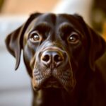 Close-up of a Labrador dog, displayed in an eco-friendly LED Box Frame with adjustable lighting and customizable display options.