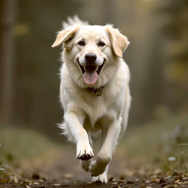 Labrador dog running in the forest, displayed in an energy-efficient LED box frame for home decor.