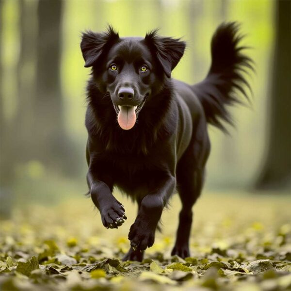 Labrador dog running in the forest, displayed in an energy-efficient LED box frame for home decor.