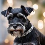 A close-up of a Schnauzer dog with expressive eyes and a sparkling collar, displayed in an eco-lit LED Box Frame to enhance the pet's beauty with energy-efficient lighting.