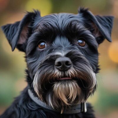 A close up of a Schnauzer dog with an adorable expression captured in nature and enhanced with an eco lit LED Box Frame for a unique energy efficient display