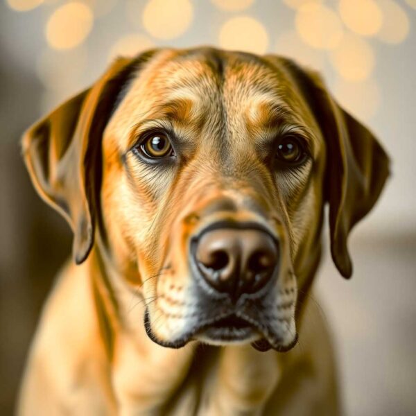 Close-up of a Labrador dog with soft bokeh background in an energy-efficient LED Box Frame, creating a calming atmosphere.