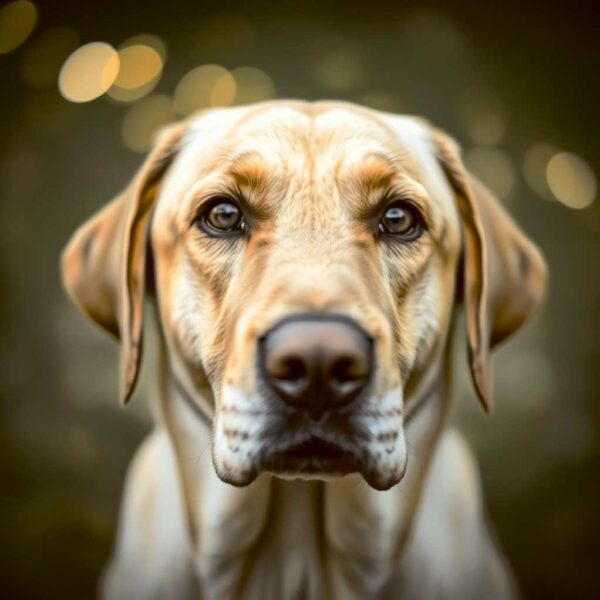 Close-up portrait of a Labrador dog with a soft bokeh background in an energy-efficient LED Box Frame, perfect for home decor.