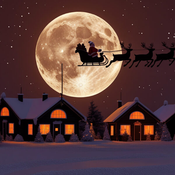 Xmas 11-04 Santa flying over house